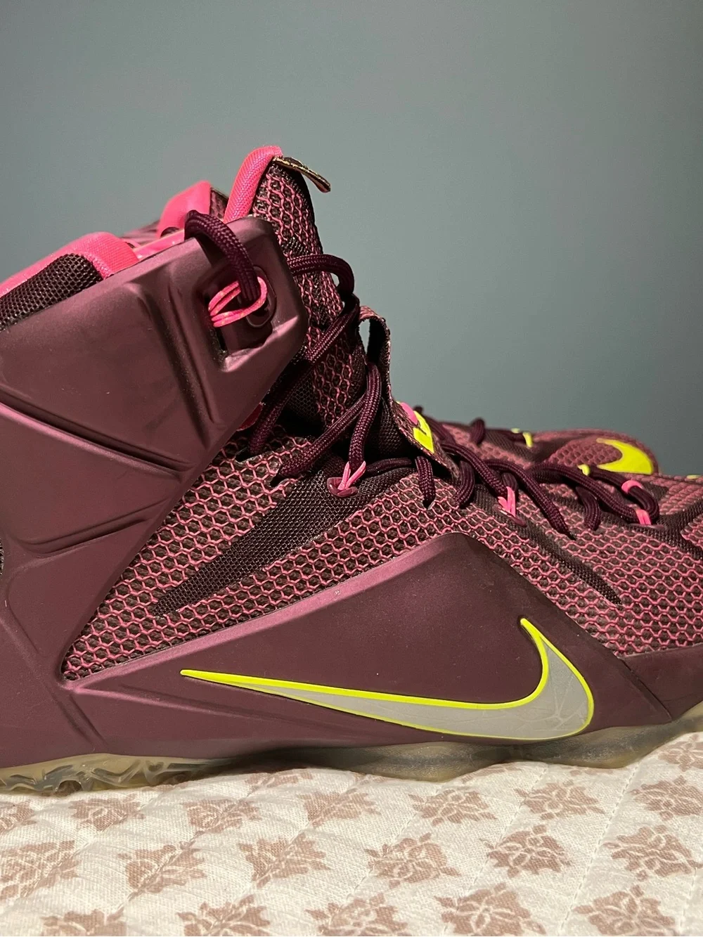 LeBron Nike Men's Basketball Shoes - Maroon with Volt Swoosh